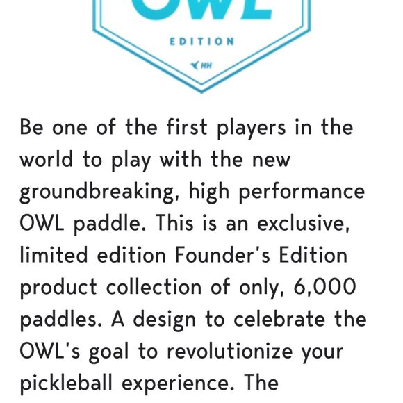 NIB OWL pickleball quiet PADDLE FOUNDERS EDITION 2024 BRAND NEW LIMITED EDITION - Picture 6 of 8